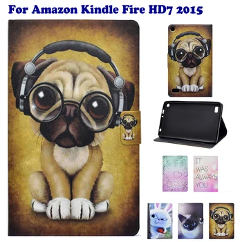 

Stand Tablet Cover Shell Case For Amazon Kindle Fire HD7 2015 Case Cute Dog Cat Rabbit Heart Panda Pattern coque para capa