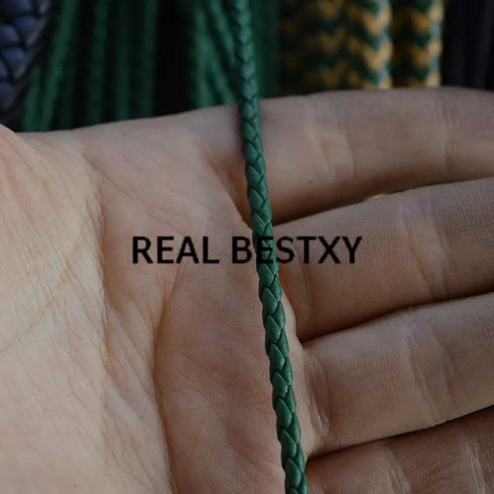 Реальный BESTXY 5 м/лот 3 мм зеленый круглый плетеный кожаный шнур веревка Ювелирная