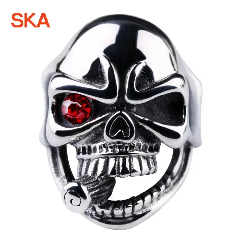 

SKA Brand Men Ring Punk Silver Color Finger Jewelry Zircon Titanium Steel High Quality Skull Party Rings For Male TR0134