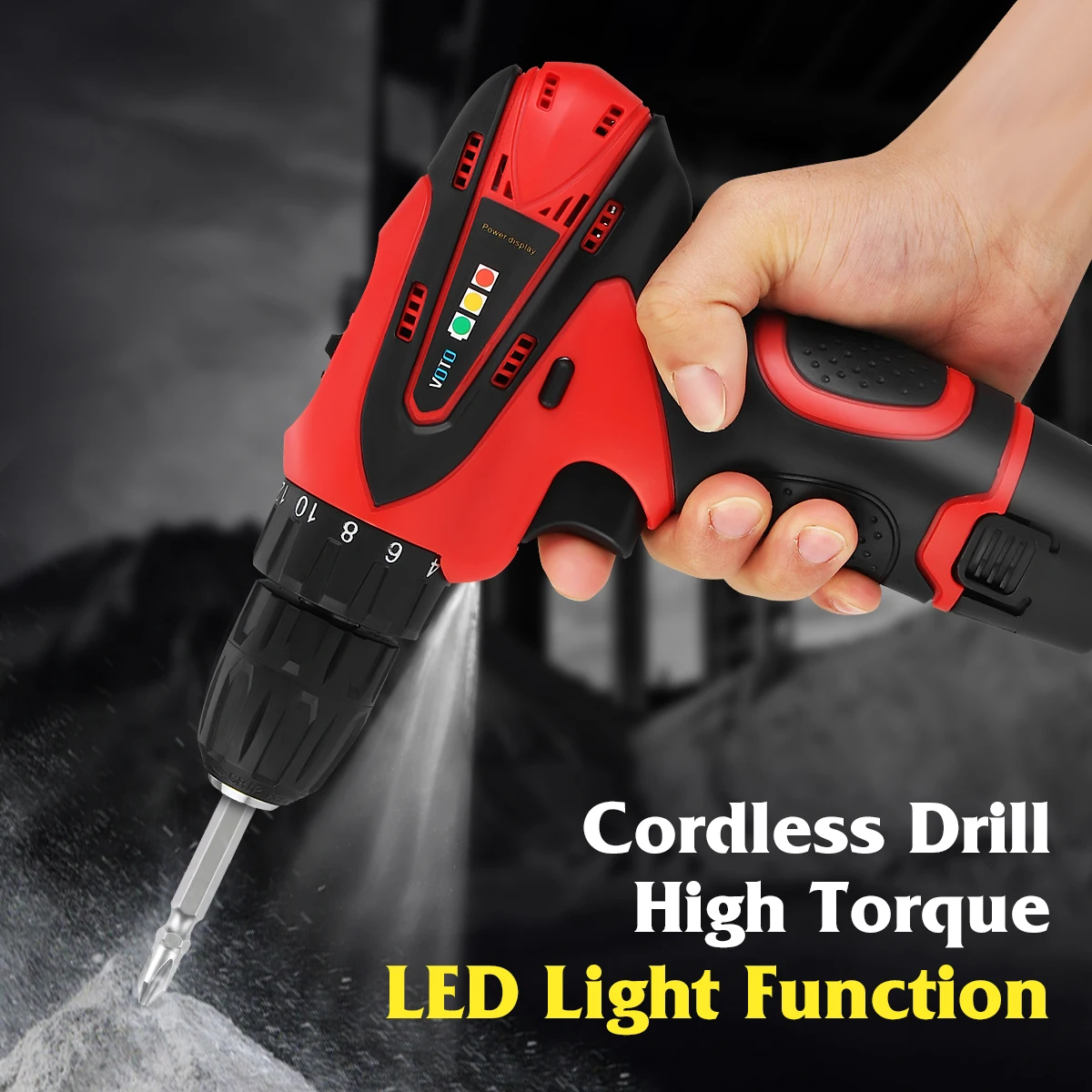 

12V Electric Cordless Drill Screwdriver Driver Rechargeable with 2 Lithium Li-ion Battery Double Speed Drill Torque Power Tools