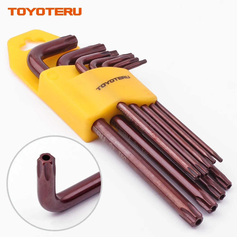 TOYOTERU 9Pcs Box End Anti Tamper Proof Torx Key Bit Wrench L Shape T10