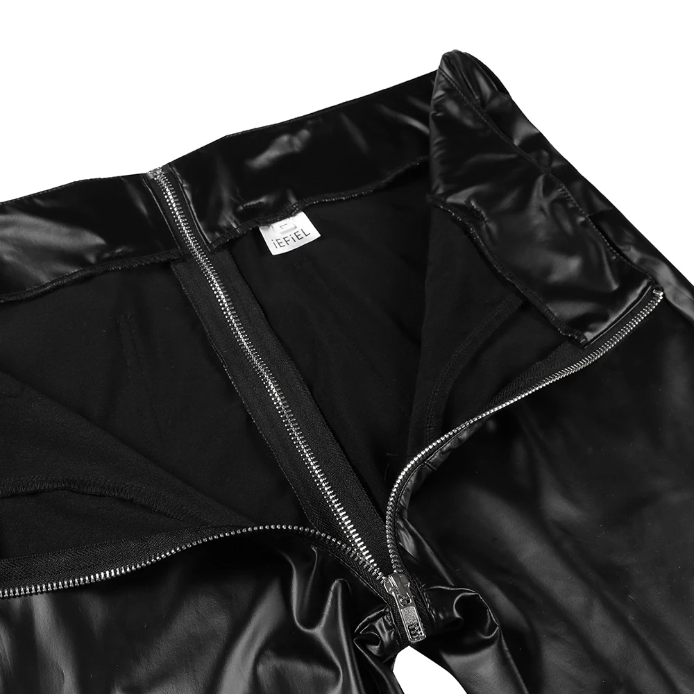 IEFiEL черная искусственная кожа для мужчик молния мотня обтягивающие женские джинсы Клубные брюки для мужчин Slim Fit костюмы праздничная одежда