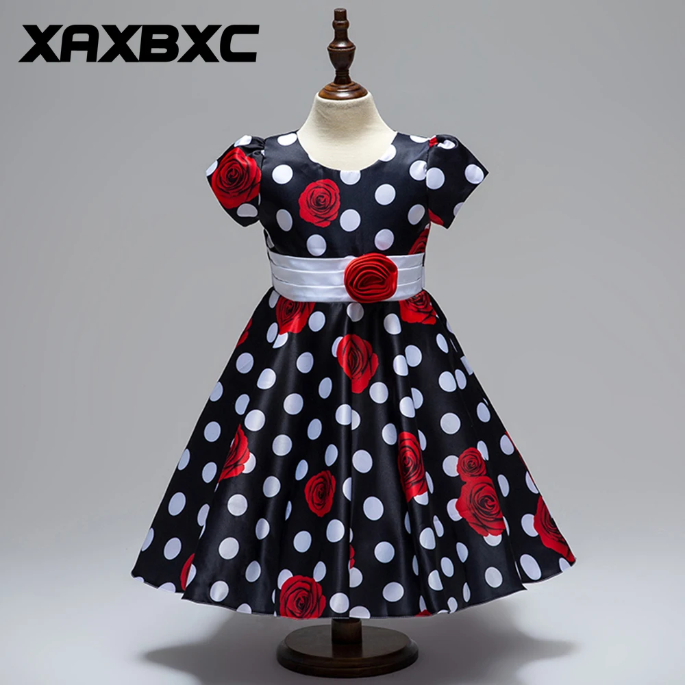 

LM132 Wave point Print Princess Dresses Kids Prom Gown Evening Dresss Wedding Party Dress Girls Clothes Tulle Children's Costume