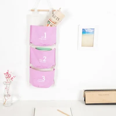 

BF040 Creative three pocket conjoined hanging bags cotton fabric wall door decoration debris bag 55*22cm free shipping