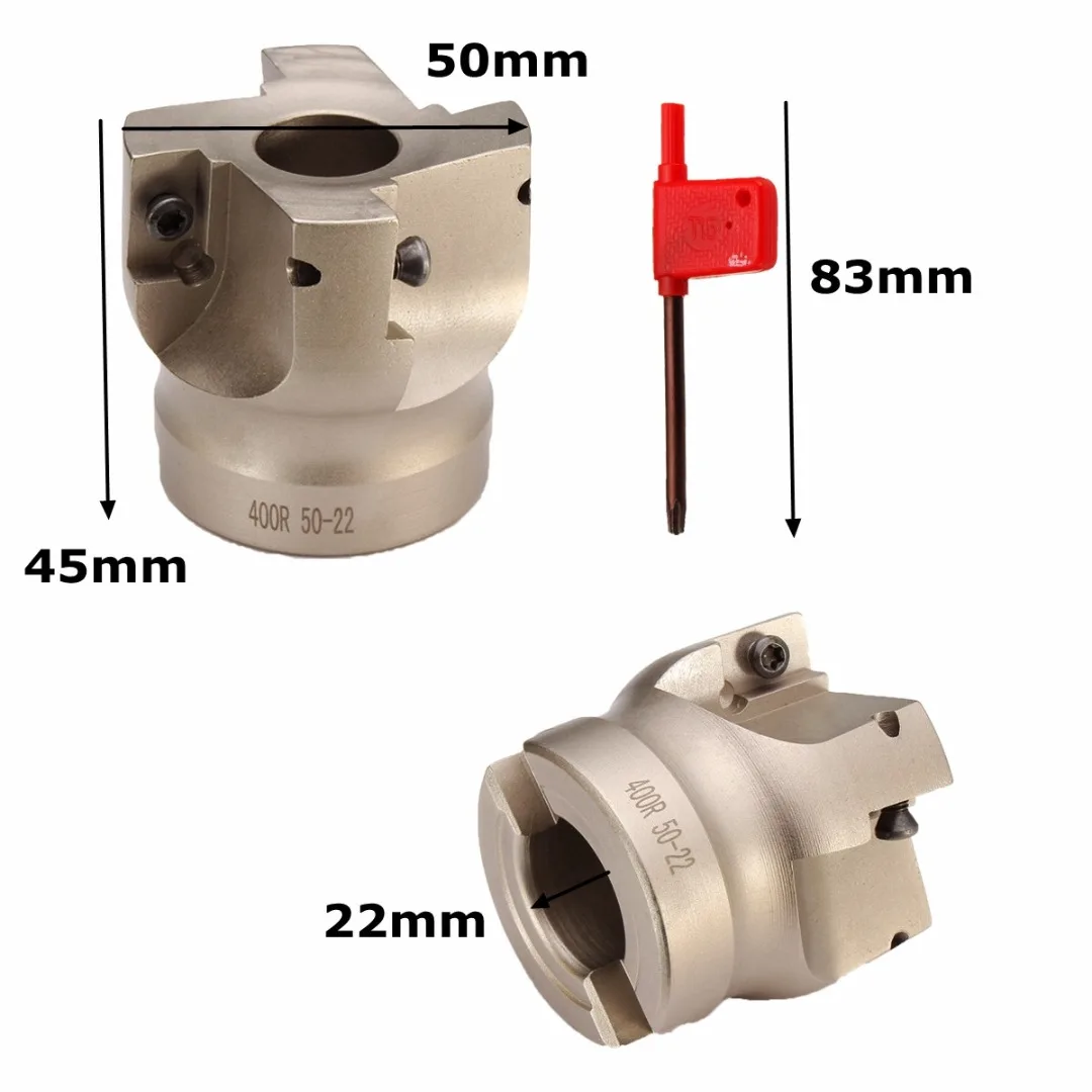 

4 Flute BAP 400R-50-22 Face End Mill Indexable Milling Cutter with Wrench For Power Tool