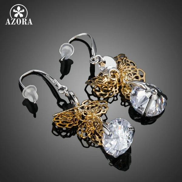 Женские Висячие серьги из филиграни AZORA золотистые висячие с прозрачным