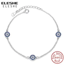 ELESHE 925 серебро синий счастливый глаз цепочка с австрийским кристаллом браслеты для женщин браслет Pulseira ювелирные изделия
