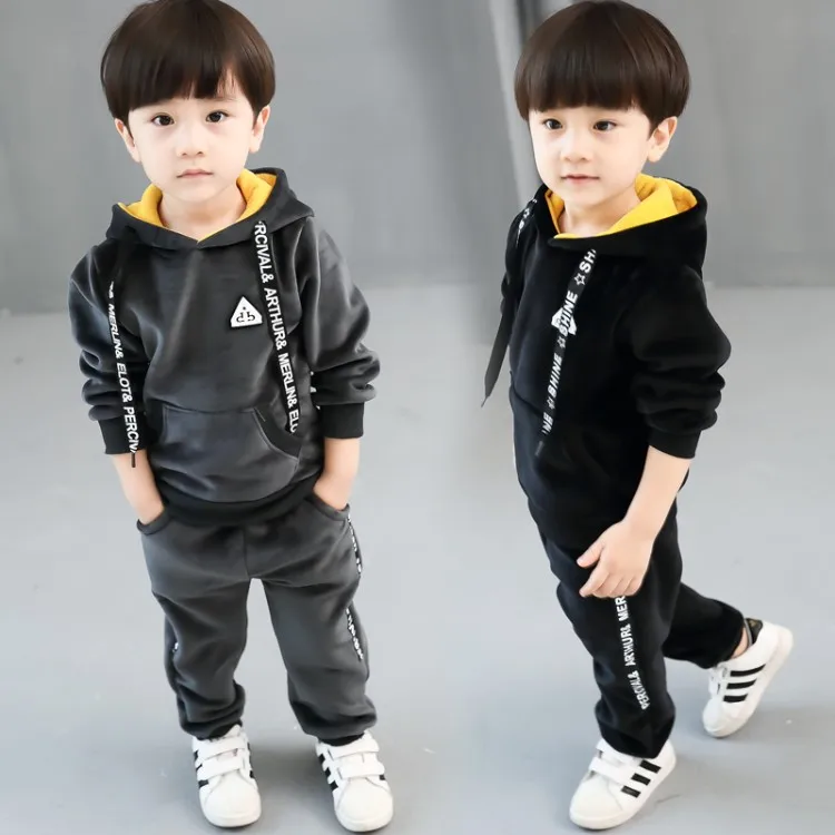 

baby new fashion winter patchwork sets boys thickness pleuche autumn hooded set child clothing children clothes spring sets