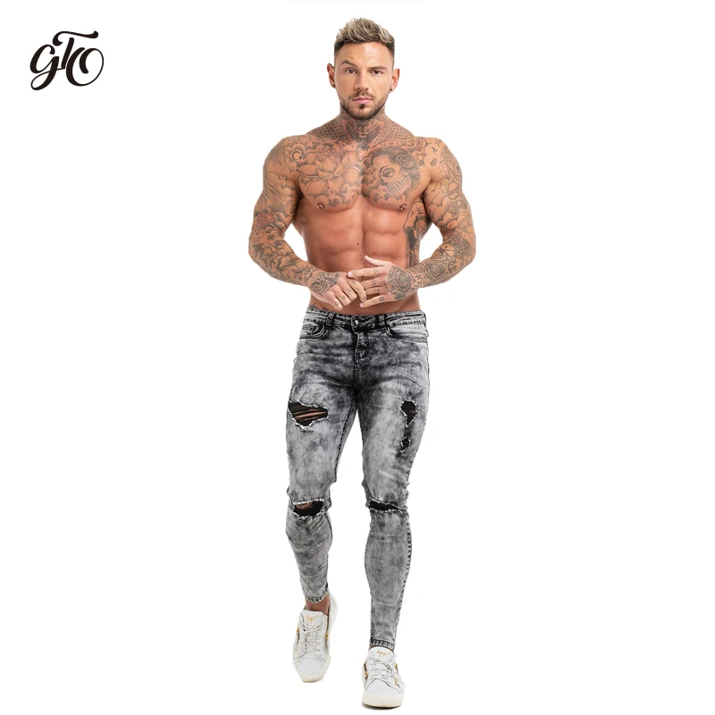 Gingtto Pants Men Skinny Jeans Men Grey Distressed Denim Ripped Stretchy Jeans Fashion Brand Stonewashed Big Size 28-36 zm70 Gingtto Pants Men Skinny Jeans Men Grey Distressed Denim Ripped Stretchy Jeans Fashion Brand Stonewashed Big Size 28-36 zm70