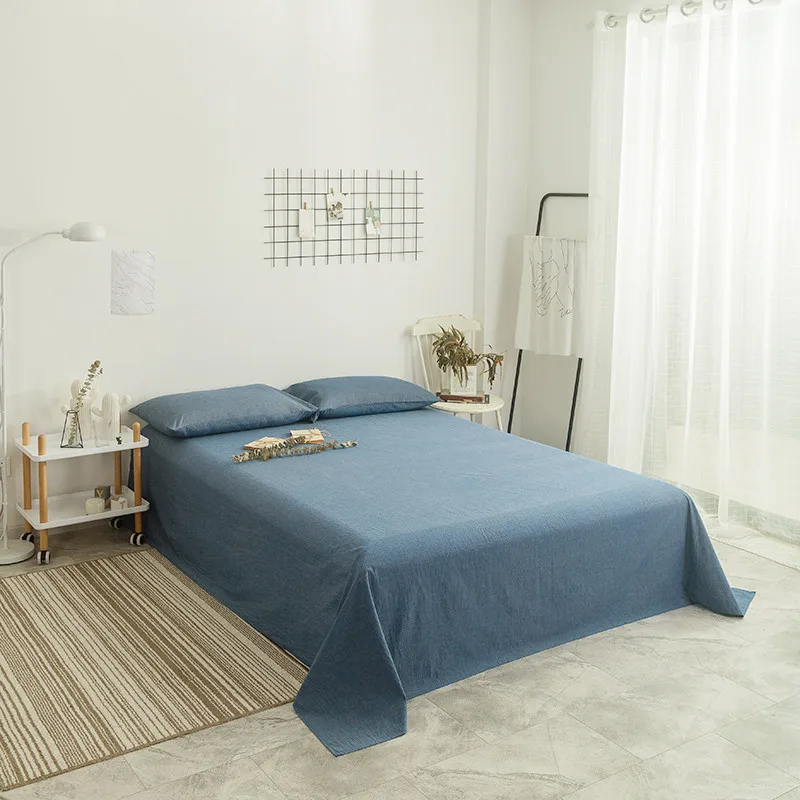 

Bed Sheet Denim Blue Solid Color Pillowcase Pure Bed Linen 100% Cotton Queen Size Mattress Covers Flat Sheet Sets Bed Sheet Set
