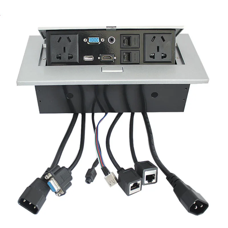 tomada de mesa tipo escondido mesa power jack com vga usb áudio painel de alumínio conexão livre caixa escritório conferência