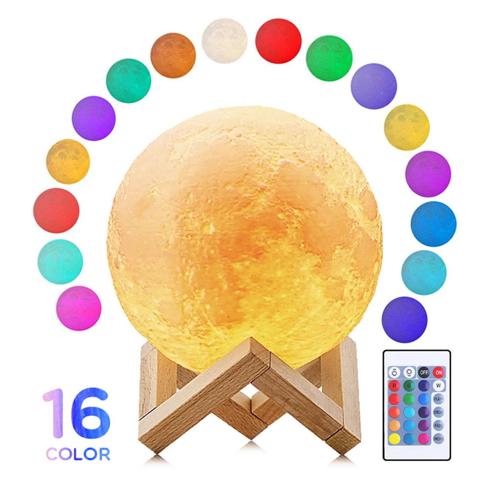 

3D Print Moon Lamp 16 Colors Change Touch USB LED Night Light Home Decor Creative Gift Desk Table Lamps