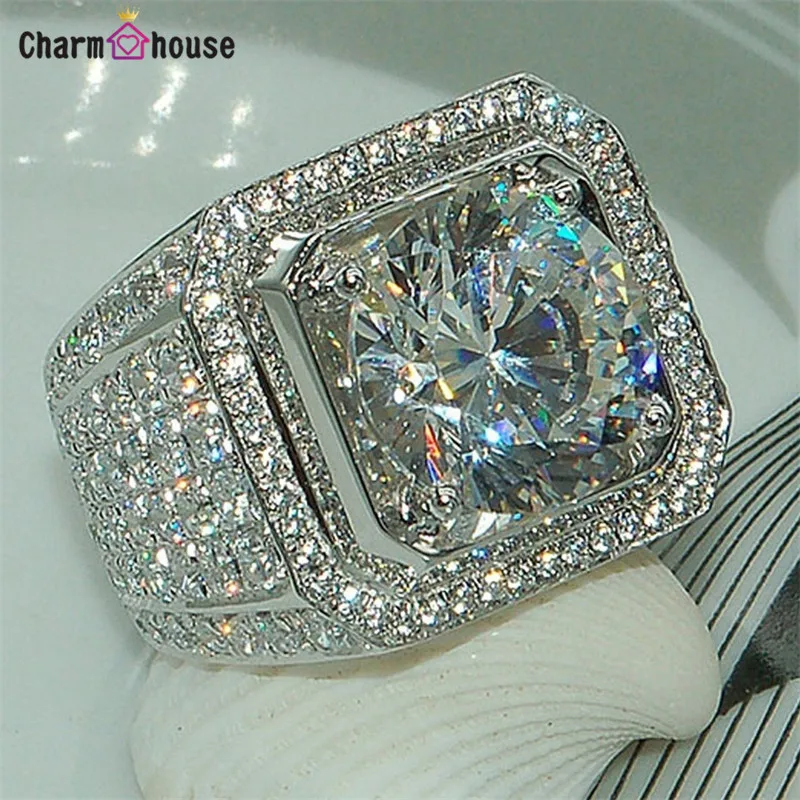 Wedding Ring for Men Cubic Zirconia Filled Rings Man Big Size Male Ring Luxury Silver Jewelry Engagement Accessories Bague Homme