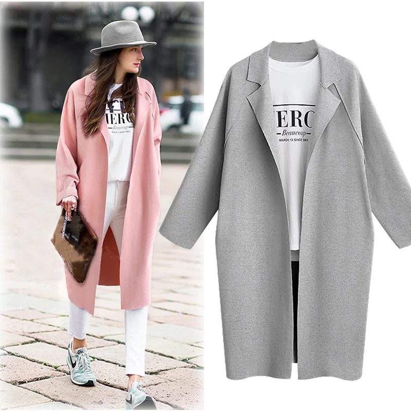 Long solid open front Cardigan pink blazer women Kawaii elegant fashion blaser mujer 2019 Autumn Office lady business suits