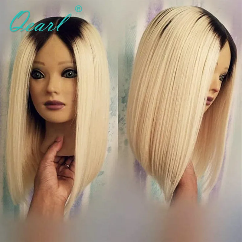 

Short Bob Lace Front Human Hair Wigs 150% Density Ombre Blonde Pre Plucked 13*4 Brazilian Straight remy with Baby Hair Qearl