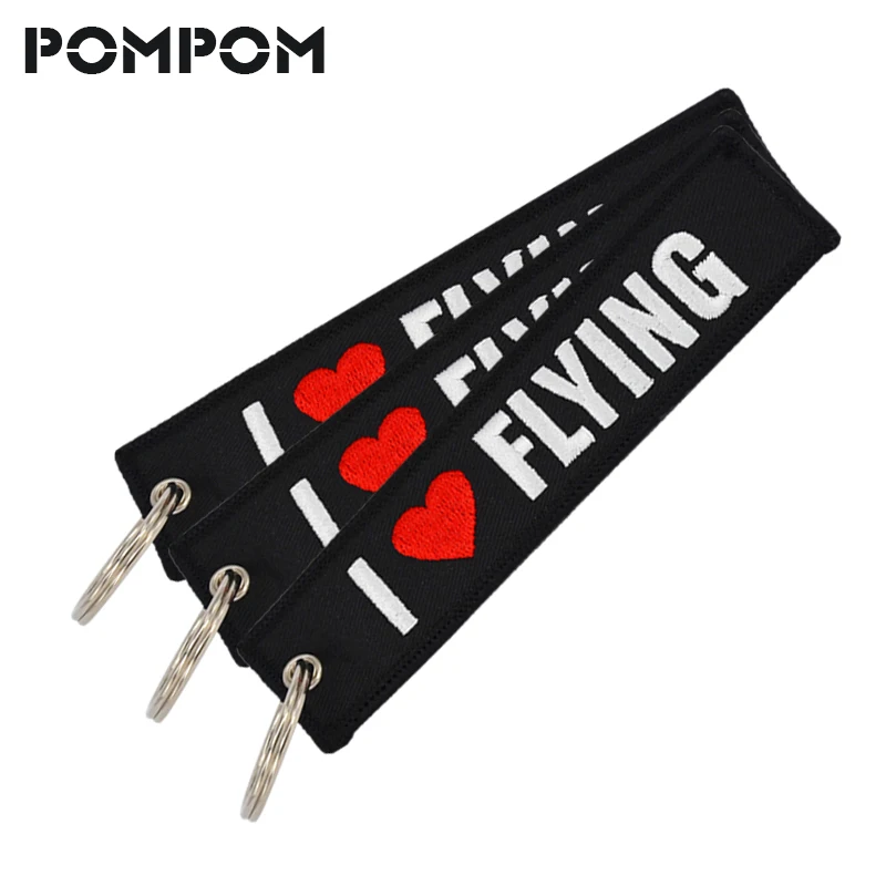 

3 PCS/LOT I LOVE FLYING KeyChains For Motorcycles Safety Key Label Embroidery Aviation KeyChains OEM Keyring llaveros aviacion