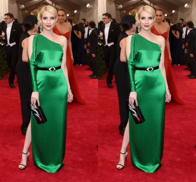 Simple Emerald Green Emma Roberts Met Gala 2017 One Shoulder Simple Emerald Green Emma Roberts Met Gala 2017 One Shoulder Celebrity Dresses Straight Elegant Red