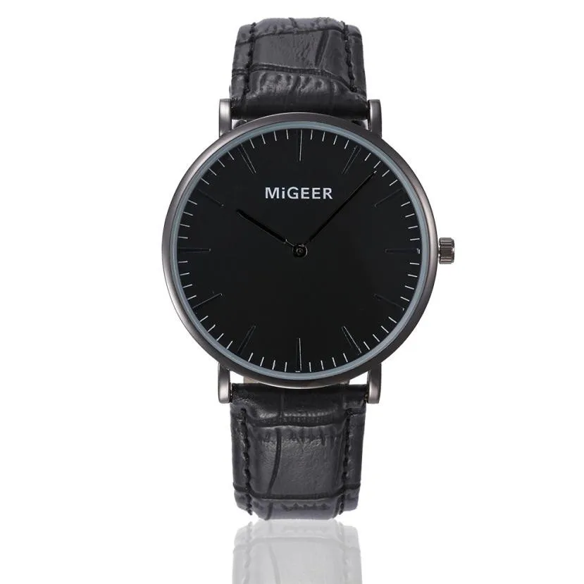 MIGEER Classic Women Business Wrist Watches Mens Top Brand Faux Leather Strap Quartz Watch Unisex Clock Relogio Masculino #LH