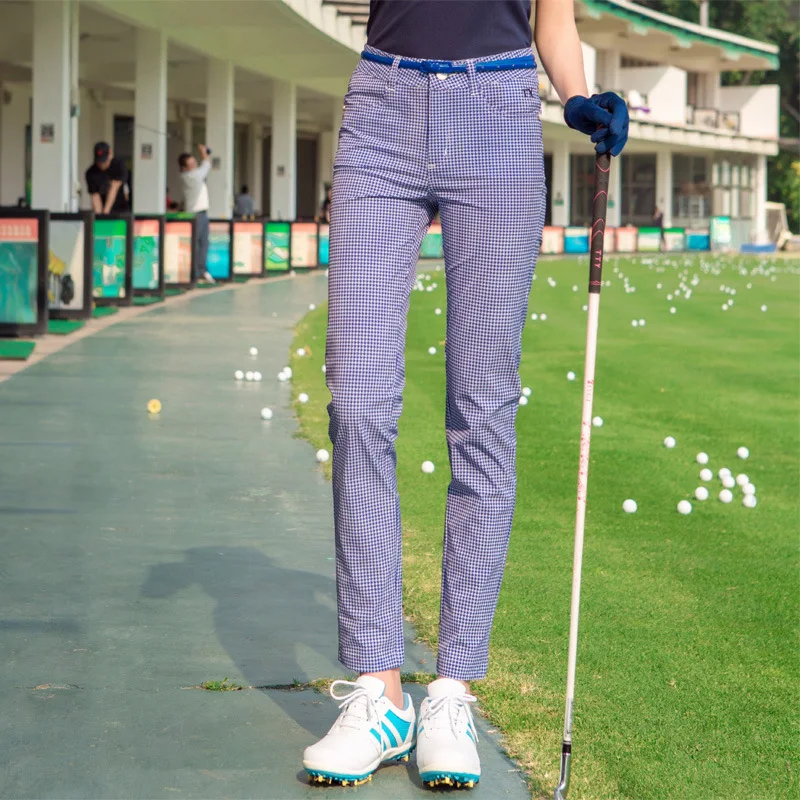 Women Plaid Check Golf Pants Breathable 