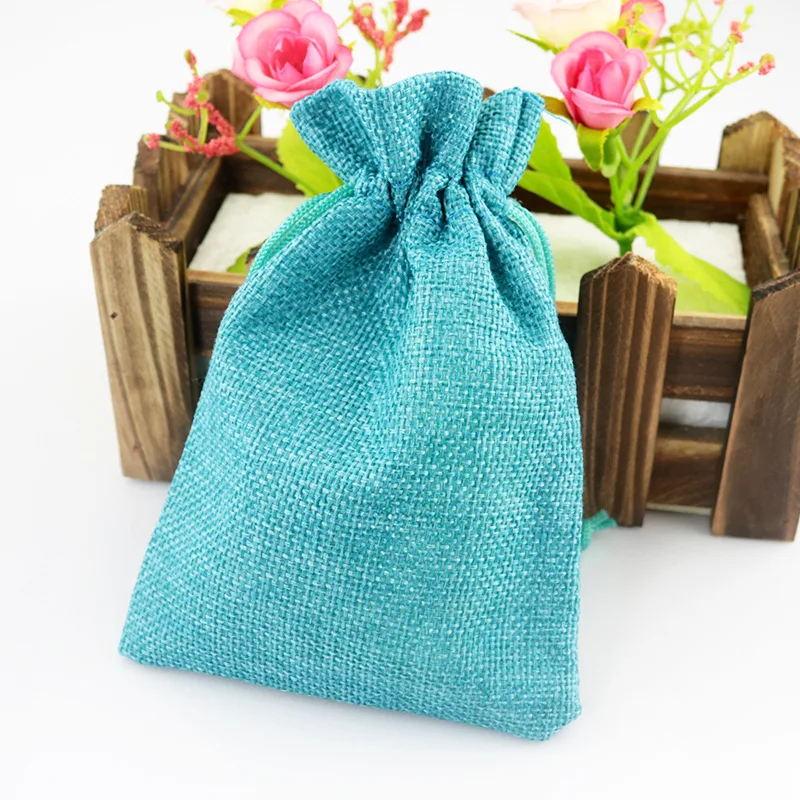 1 Piece(7x9cm) Linen Jute Drawstring Gift Bags Jewelry Packaging Bag Wedding Party Decoration Favors Drawable Gift Bag& Pouche - Цвет: Lake blue