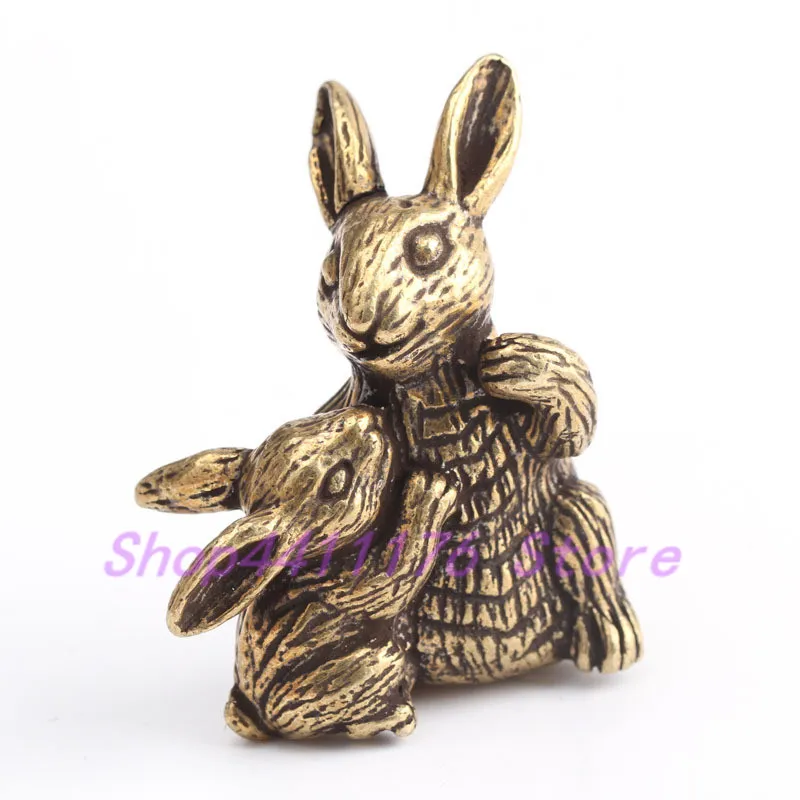 

Copper ware Ornament Maternal and Child Rabbit Furniture Solid Pure Copper Rabbit Miniature Sculpture