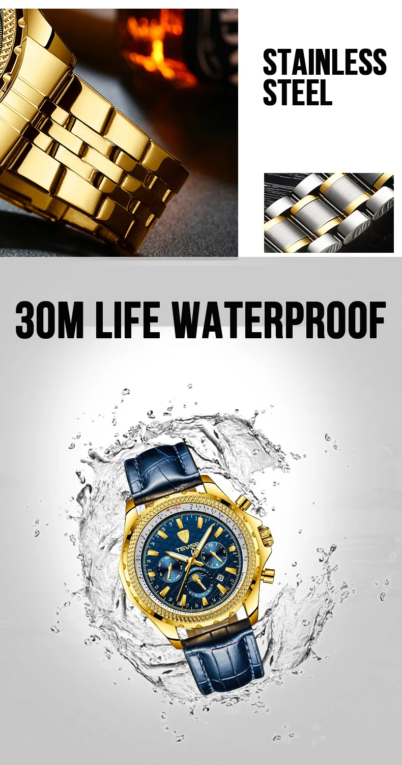 Tevise Mens Top Brand Luxury Fashion Men Business Mechanical Watches Automatic Watch Waterproof Male Clock Relogio Masculino