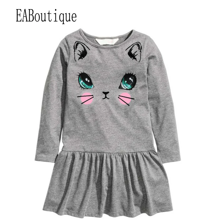 EABoutique 2017 New Kids Girls dresses long sleeve casual style cartoon