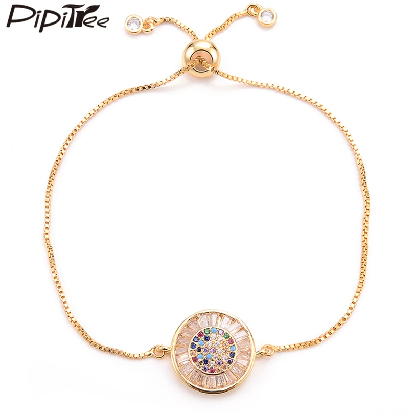 

Pipitree Multicolor AAA CZ Zircon Round Evil Eye Charm Bracelets for Women Princess Cut Crystal Bracelet & Bangle Chain Jewelry