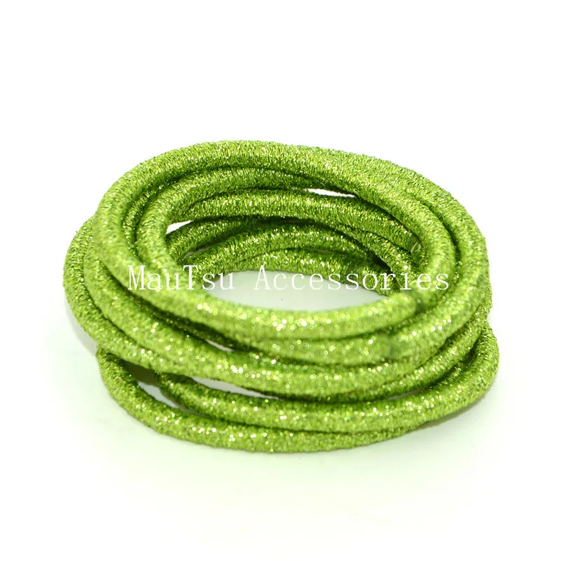 50PCS 4mm Lemon Green glitter elastic hair bands ponytail holders with