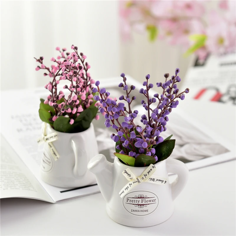 

Artificial Flowers Potted Silk Orchid branch Bonsai Decorative Plant Wedding Decor with Ceramics Vase 1 set(plants+vase)