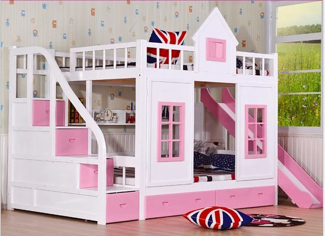 Kinderen stapelbed houten 2 floor ladder ark met glijbaan bed roze ... Kinderen stapelbed houten 2 floor ladder ark met glijbaan bed roze ...