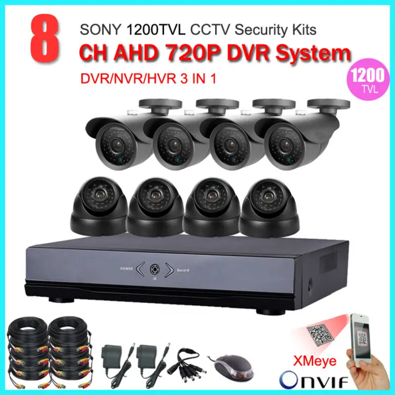 Домашняя HD 8-канальная камера видеонаблюдения 720 P DVR AHD система NVR 8 x 1200TVL наружная купольная камера комплект видеонаблюдения 8ch