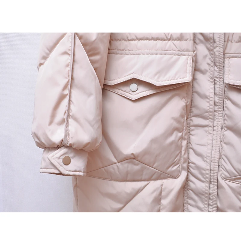 Зимняя куртка с воротником из натурального меха енота, новинка, Зимняя женская парка с капюшоном, теплая куртка для женщин, длинная белая куртка на утином пуху