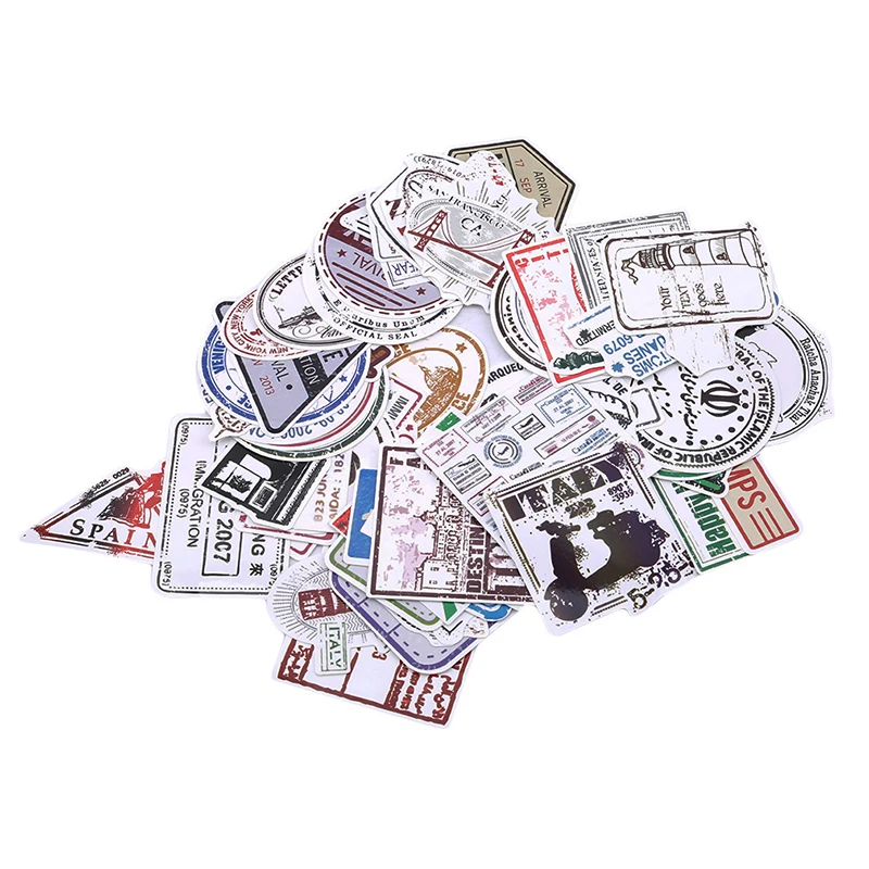 

60Pcs/set Suitcase Suitcase Guitar Car Stickers New Stamps Label Paper Funny Toys For Children 2019 New Arrivals