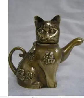 

Bronze home decoration Folk Culture Brass China's copper sculpture lucky plutus cat teapot in Asia NR 1