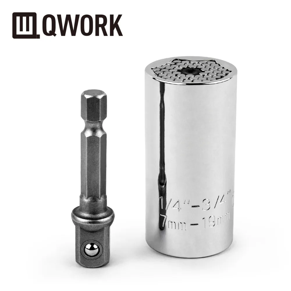 QWORK 1/" до 3/4"(7 мм-19 мм), Универсальный розетки ключ Мощность дрель комплект адаптеров-профессиональные инструменты для ремонта