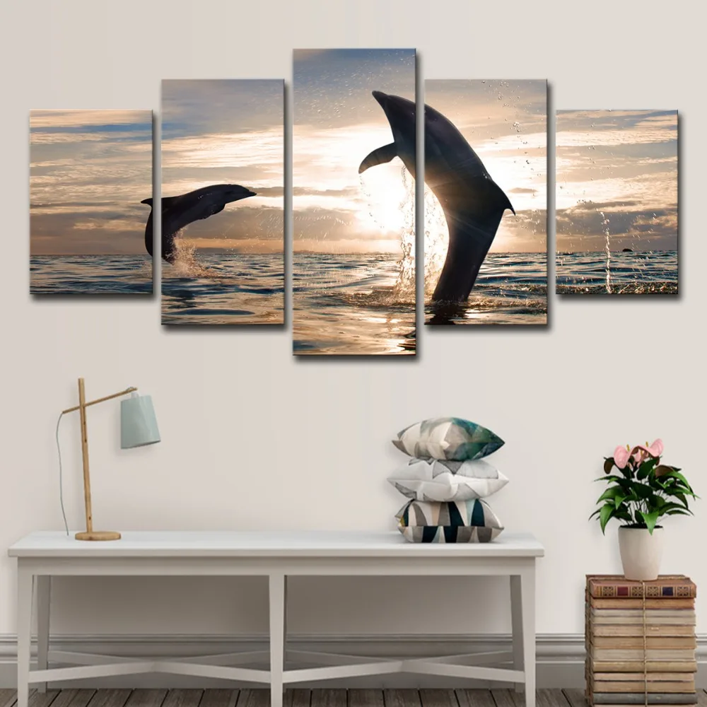 5P2249-HD Printed beautiful playful dolphins Painting Canvas Print room decor print poster picture canvas Free shipping (  (4)
