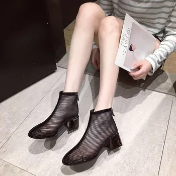 

Fashion Women's Cool Boots Mesh High Sandals Summer New Casual Comfortable Round Head with Hollow Design Martin Boots Work Boots