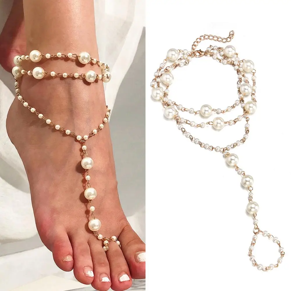 

Hot Sale New Yoga Ankle Chain Pendant Pearl Anklet Beaded 2019 Summer Beach Foot Jewelry Fashion Style Anklets for Women Gifts