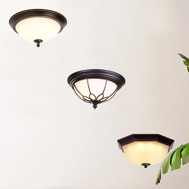 American Ceiling Light Retro Iron Art Simple Aisle Light Bedroom Living Room Light Balcony Round European Ceiling Light