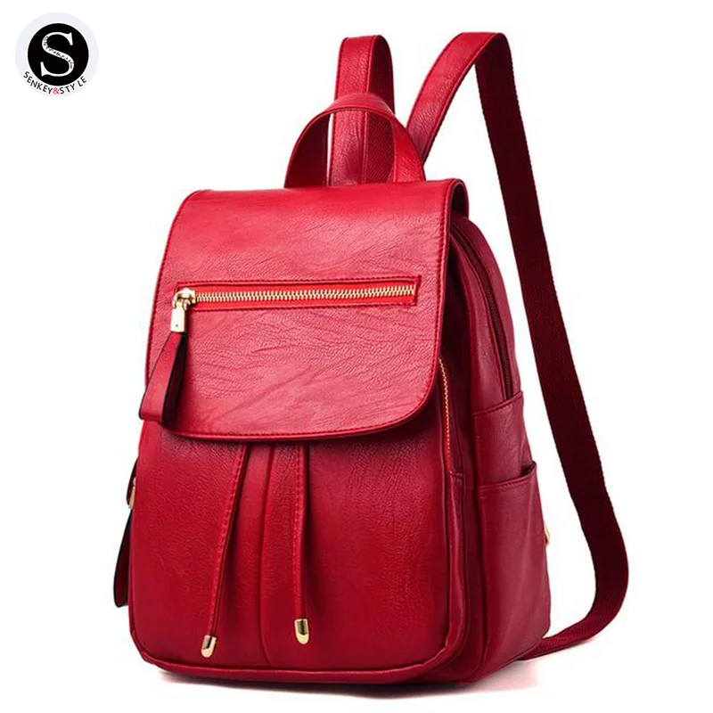 

Senkey Style Women Backpack Leather Small Casual Fashion Travel Zipper School Bags For Teenagers Famous Brands Designer Backpack