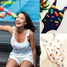 KEKAKA Шикарный белый мороженое печати Цельный купальник строительный блок печати Купальники Монокини боди купальный костюм для женщин