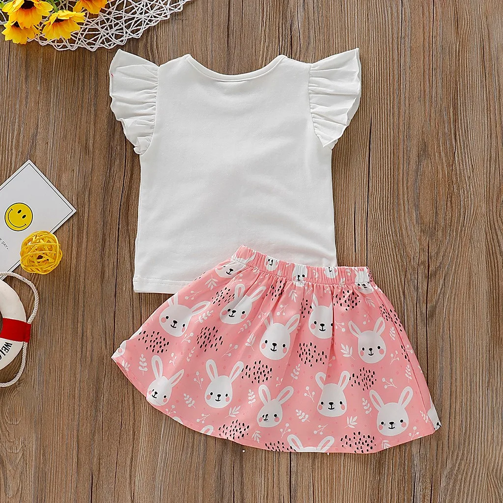 Одежда для маленьких девочек; летние модные детские комплекты для девочек с рукавами-бабочками; рубашки зайчик; юбка; детская одежда для девочек