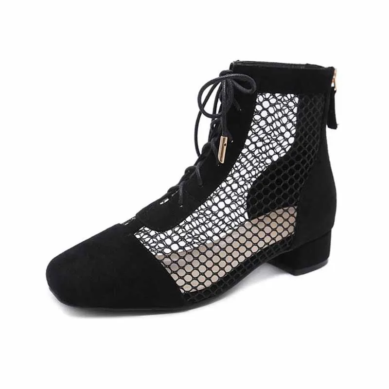 

2018 autumn new European and American Martin boots fashion hollow straps square head women's booties black ljj 0117