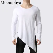 Мужская футболка с ассиметричным удлиненным подолом Moomphya, удлиненная футболка с хвостом, Мужская Уличная футболка в стиле хип-хоп, Забавные футболки, футболка homme