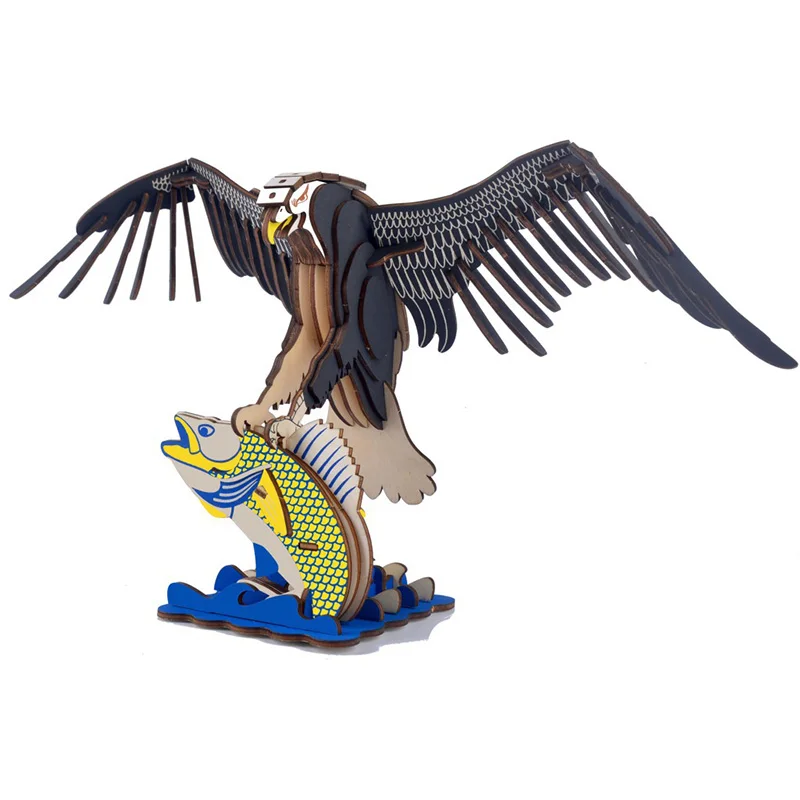 

DIY 3D Wooden Puzzle Animal Eagle and Fish Woodcraft Assembly Kits Education Toys for Adults Boys with 84 Pcs