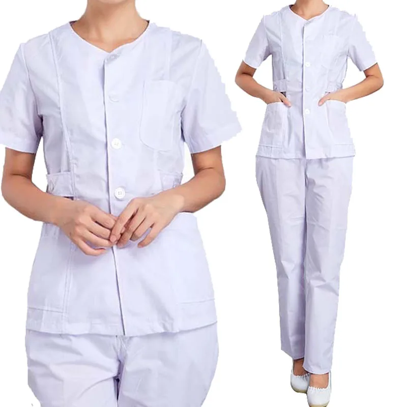 

[SET] Women's Nursing Uniforms Medical Scrub Sets Short Sleeves collarless Tops and Pants