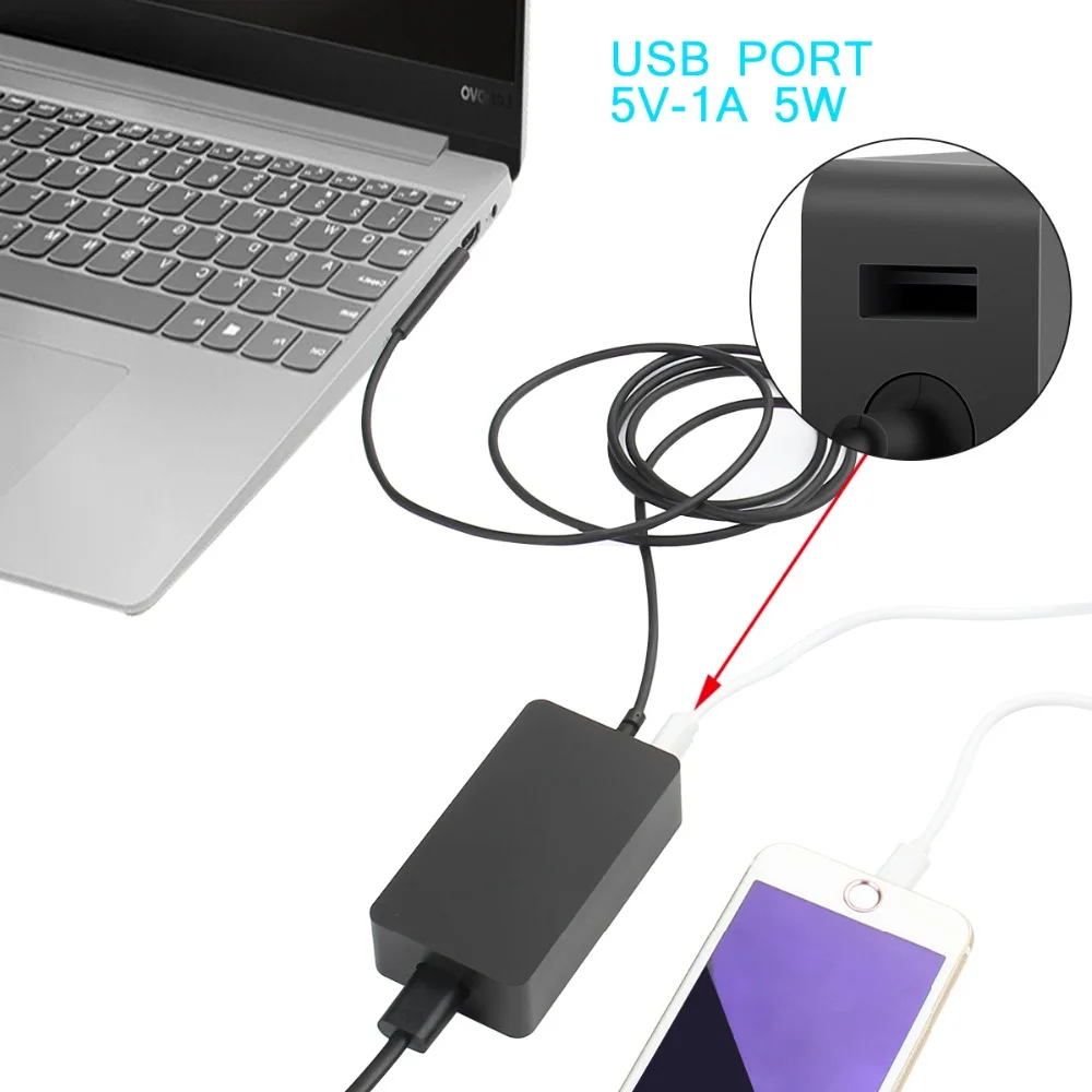 15V 2.58A 44W Power Supply Adapter for Microsoft Surface Laptop Pro 3 4 5 Book AC DC Switching Charger with USB Port (1)