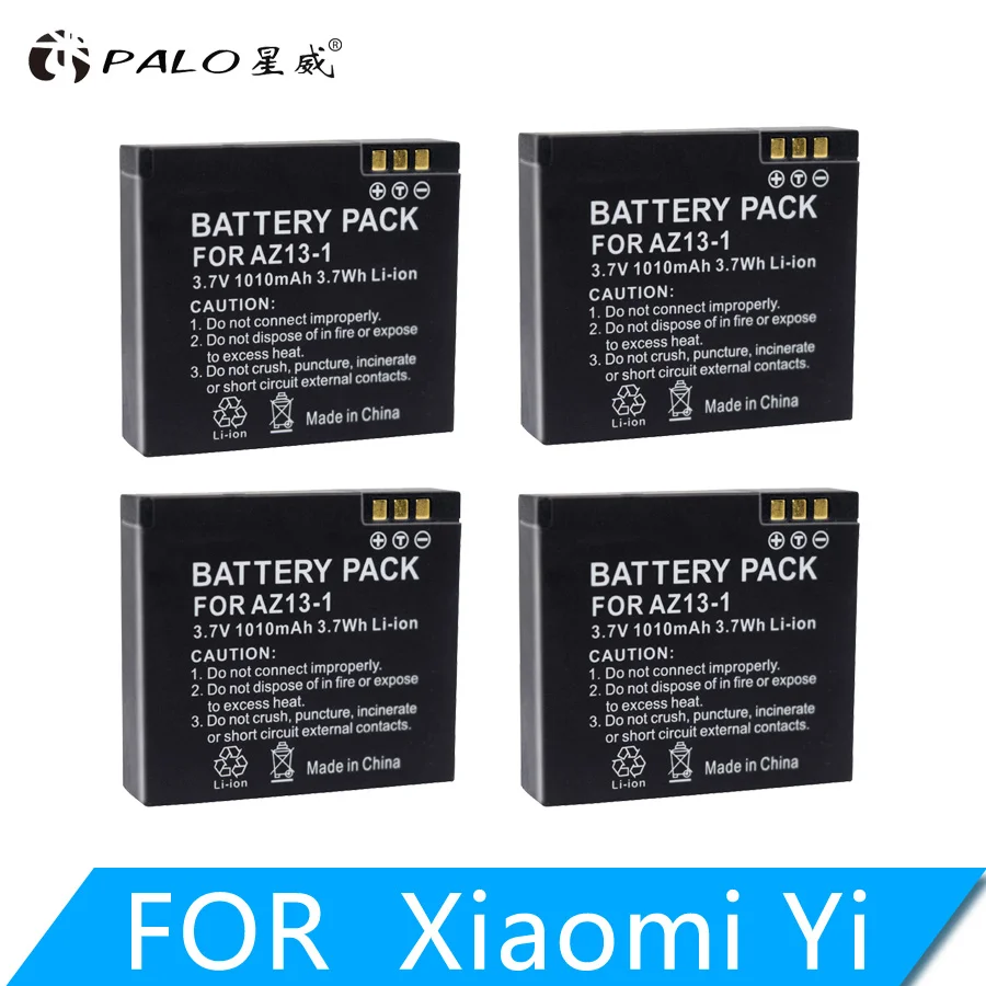 PALO 4 шт. AZ13-1 AZ13 батареи 3,7 в 1010 мАч литий-ионная Цифровая батарея для Xiaomi Yi аксессуары для экшн-камеры+ USB зарядное устройство - Цвет: 4 PCS