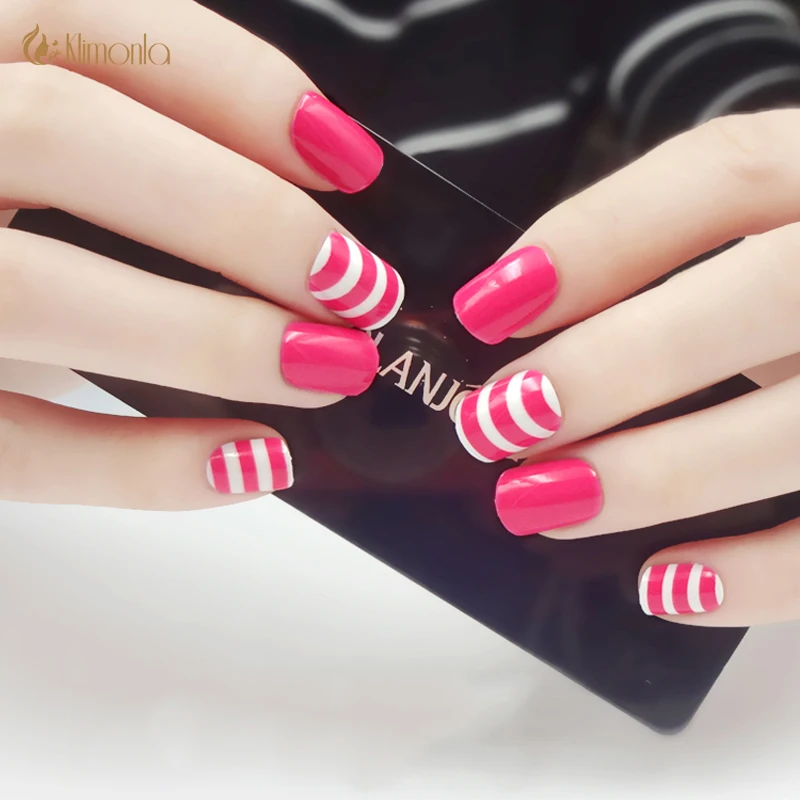 

Rose Red False Nail Tips Full Cover Press On the Fake Nails Double-sided Tape Short Artificial Manicure Nail Art Decorations